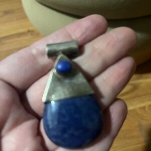 Vintage, heavy, large lapis lazuli sterling silver pendant